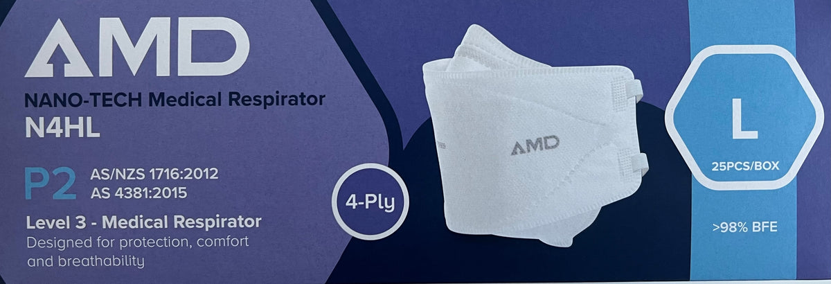 AMD MASKS NANO-TECH P2 Medical Respirator N4HS Headband Pack of 25 - L ...