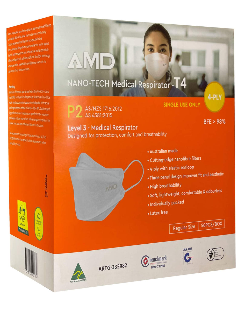 AMD MASKS NANO-TECH P2 / N95 Respirator Earloop Black - Pack of 50 ...