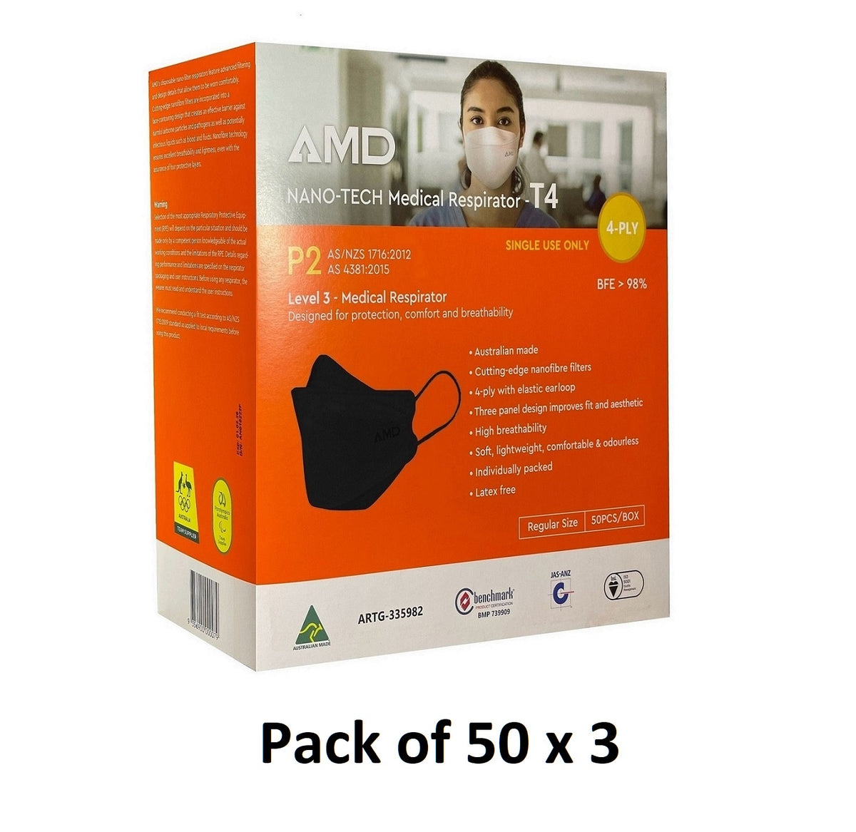 AMD MASKS NANO-TECH FFP2/P2 (N95) Particulate Respirator with Four Lay ...